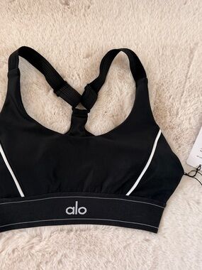 ALO Yoga Black Sports Bra with White Piping